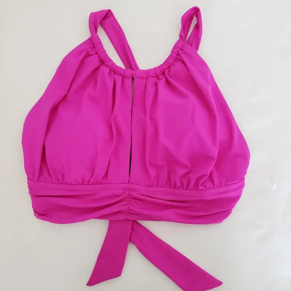 NEW!! La Blanca SIZE 12 Pink Luxe Halter Swimsui Bikini TOP ONLY Womens LB21G88